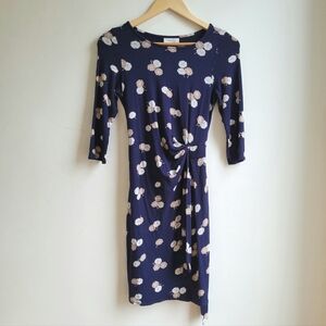 WALLIS Floral Sheath Ruched Waist Tie Navy Size 6 Petite